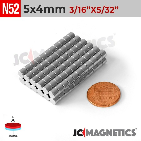 5mm x 4mm 13/64in x 5/32in N52 Discs Rare Earth Neodymium Magnet 5x4mm