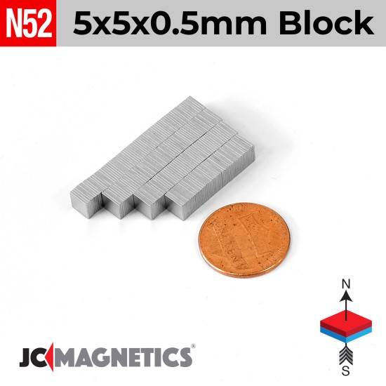 x 5mm x 0.5mm neodymium thin square magnet blocks 3/16in x 3/16in 5x5x0.5mm