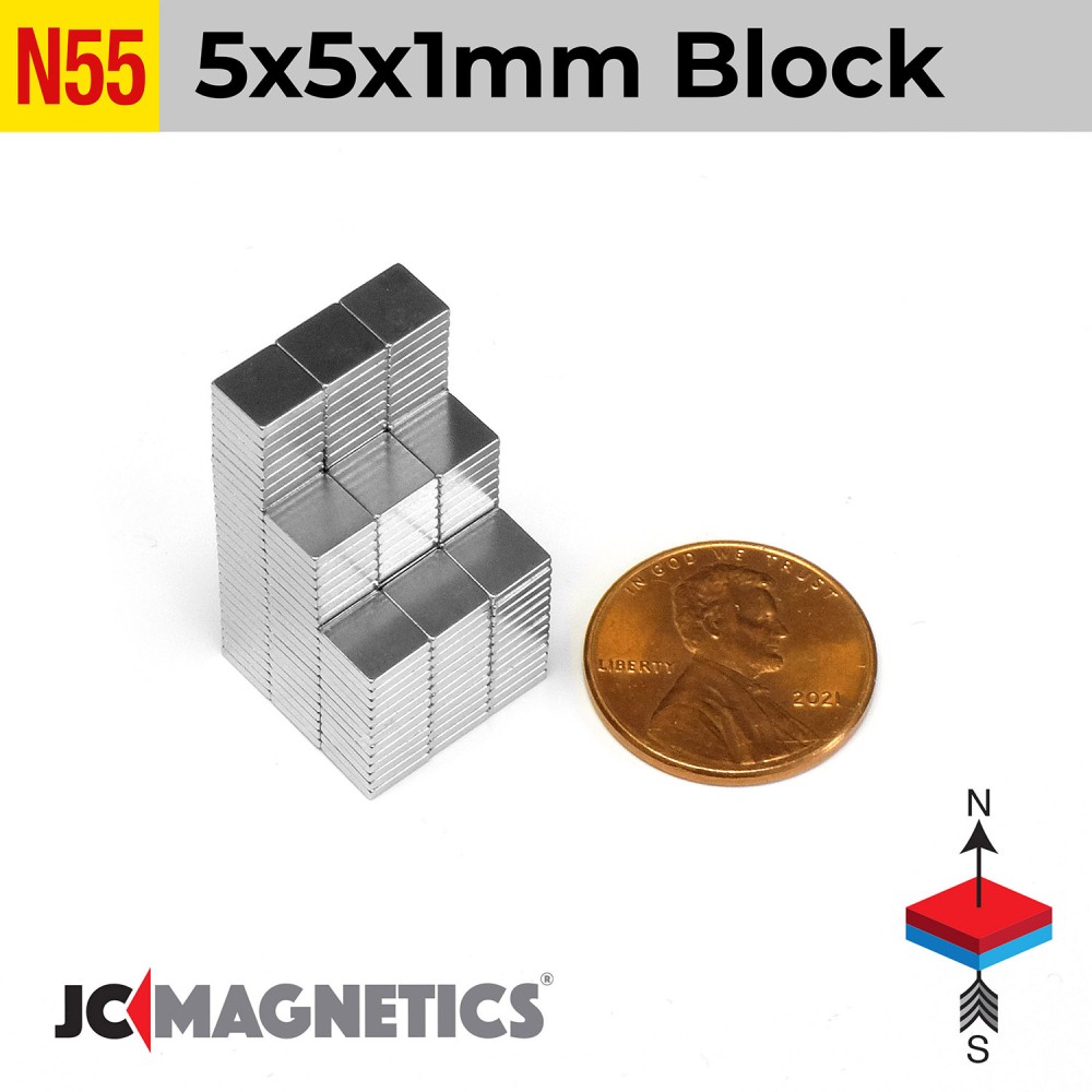 Neodymium Square Magnet 5x5x1mm N55 - 0.79lb Ultra-Thin Rare Earth