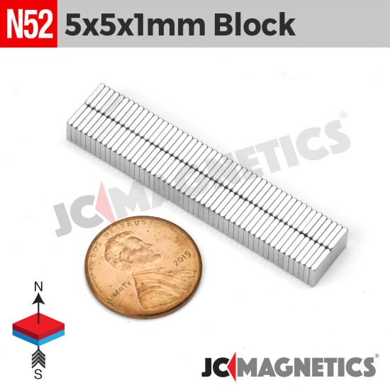 5mm x 5mm x 1mm N52 Thin Square Block Rare Earth Neodymium Magnet 5x5x1mm