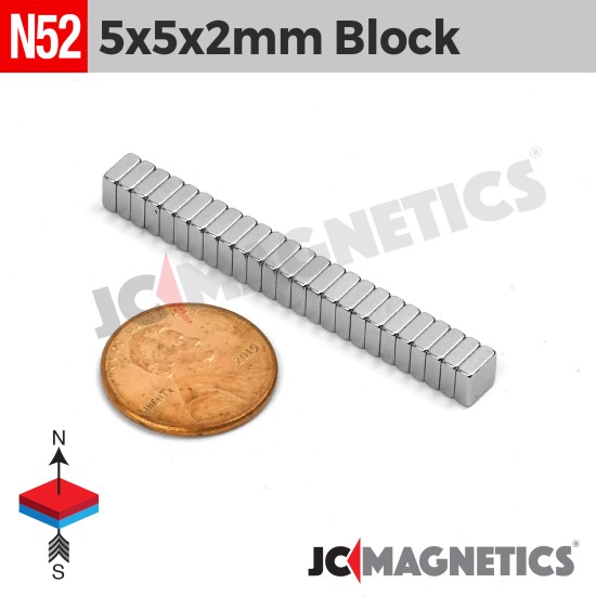 5mm x 5mm x 2mm N52 Square Block Rare Earth Neodymium Magnet 5x5x2mm