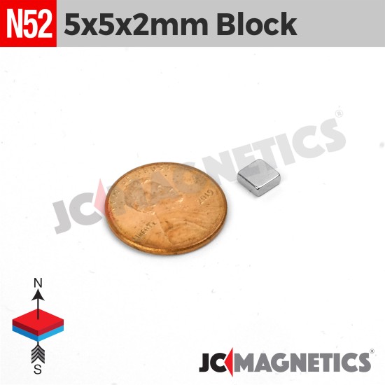 5mm x 5mm x 2mm N52 Square Block Rare Earth Neodymium Magnet 5x5x2mm