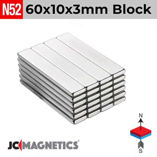60mm x 10mm x 3mm N52 Block Rare Earth Neodymium Magnet 60x10x3mm