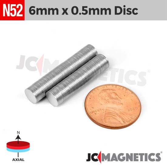 6mm x 0.5mm 15/64in x 1/64in N52 Thin Discs Rare Earth Neodymium Magnet 6x0.5mm