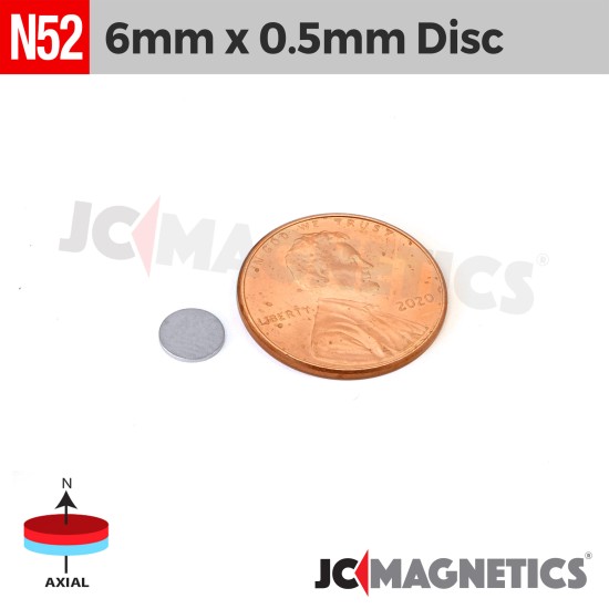 6mm x 0.5mm 15/64in x 1/64in N52 Thin Discs Rare Earth Neodymium Magnet 6x0.5mm