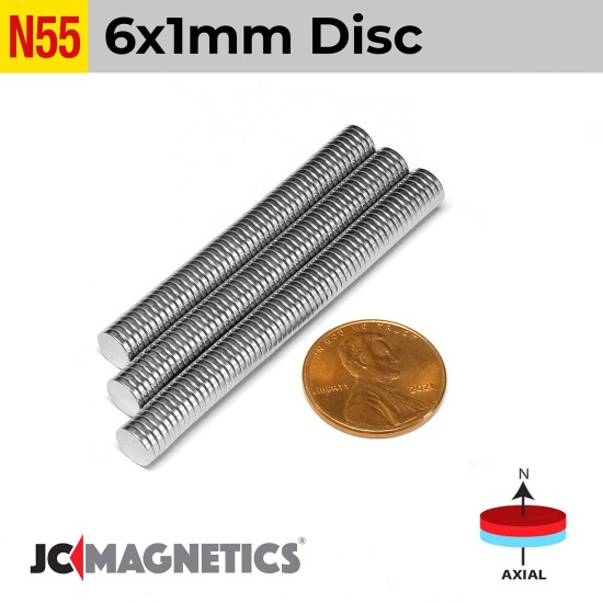 6mm x 1mm 15/64in x 1/32in N55 Thin Discs Rare Earth Neodymium Magnet 6x1mm 6mm x 1mm 15/64in x 1/32in N55 Thin Discs Rare Earth Neodymium Magnet 6x1mm