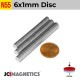 6mm x 1mm 15/64in x 1/32in N55 Thin Discs Rare Earth Neodymium Magnet 6x1mm 6mm x 1mm 15/64in x 1/32in N55 Thin Discs Rare Earth Neodymium Magnet 6x1mm