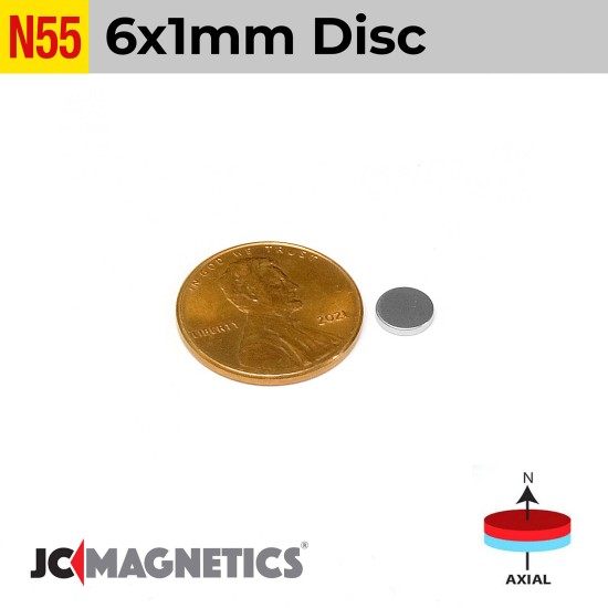 6mm x 1mm 15/64in x 1/32in N55 Thin Discs Rare Earth Neodymium Magnet 6x1mm 6mm x 1mm 15/64in x 1/32in N55 Thin Discs Rare Earth Neodymium Magnet 6x1mm