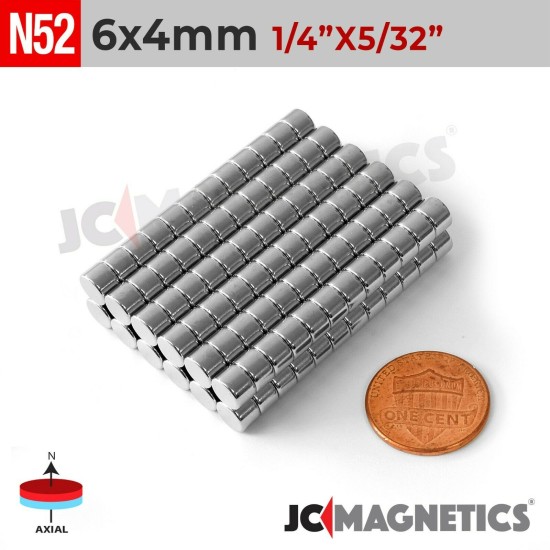 6mm x 4mm 15/64in x 5/32in N52 Discs Rare Earth Neodymium Magnet 6x4mm