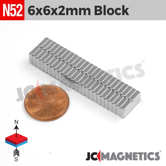 6mm x 6mm x 2mm N52 Square Block Rare Earth Neodymium Magnet 6x6x2mm
