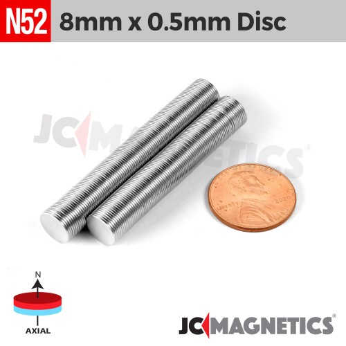 8mm x 0.5mm 1/3in x 1/64in N52 Thin Discs Rare Earth Neodymium Magnet 8x0.5mm