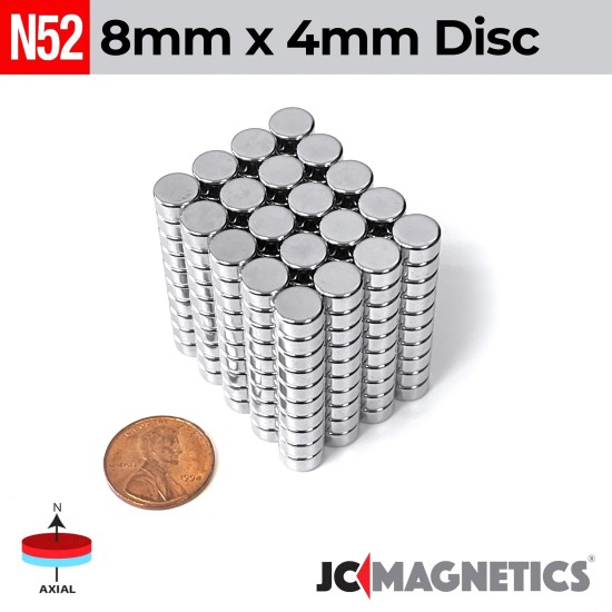 8mm x 4mm 5/16in x 5/32in N52 Discs Rare Earth Neodymium Magnet 8x4mm