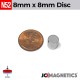 8mm x 8mm 5/16in x 5/16in N52 Cylinders Discs Rare Earth Neodymium Magnet 8x8mm