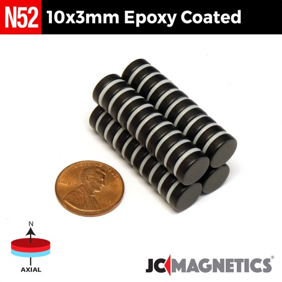 10mm x 3mm N52 Epoxy Coated Discs Rare Earth Neodymium Magnet 10x3mm