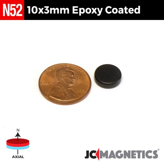 10mm x 3mm N52 Epoxy Coated Discs Rare Earth Neodymium Magnet 10x3mm