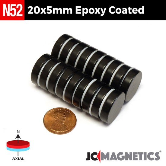 20mm x 5mm N52 Epoxy Coated Discs Rare Earth Neodymium Magnet 20x5mm