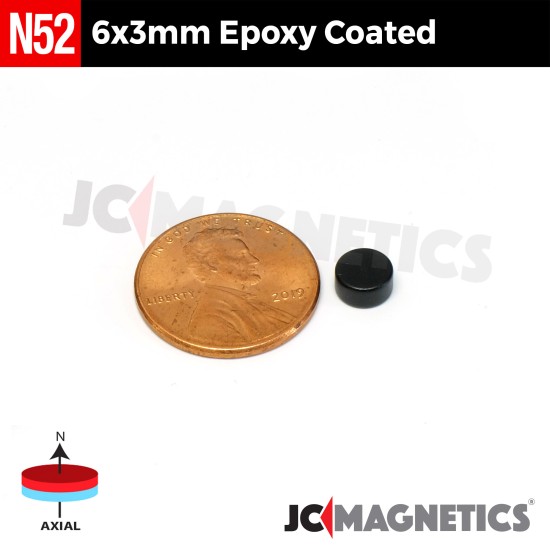 6mm x 3mm 15/64in x 1/8in N52 Epoxy Coated Discs Rare Earth Neodymium Magnet 6x3mm