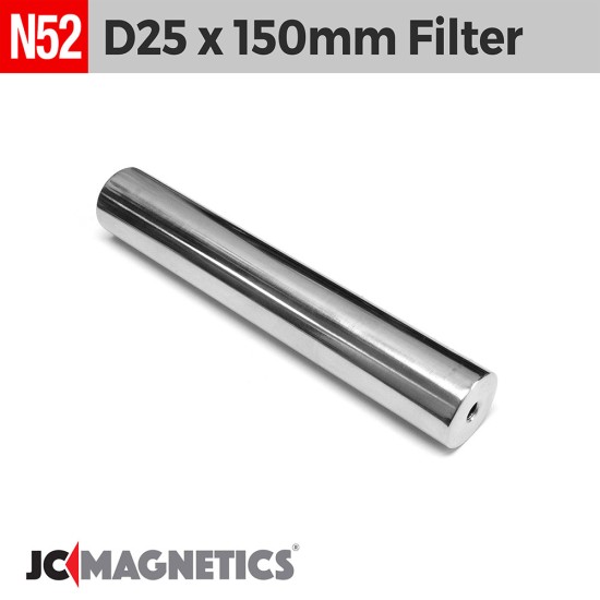 D25mm x 150mm Stainless Steel 316 Magnetic Filter Bar Separator, N52 12000 Gauss, M6 Threads
