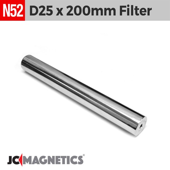 D25mm x 200mm Stainless Steel 316 Magnetic Filter Bar Separator, N52 12000 Gauss, M6 Threads