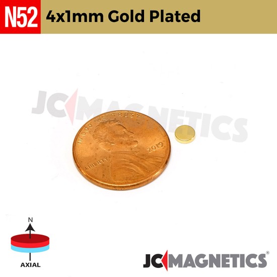 500pcs 4mm x 1mm 5/32" x 1/32" N52 Gold Plated Thin Discs Rare Earth Neodymium Magnets 4x1mm