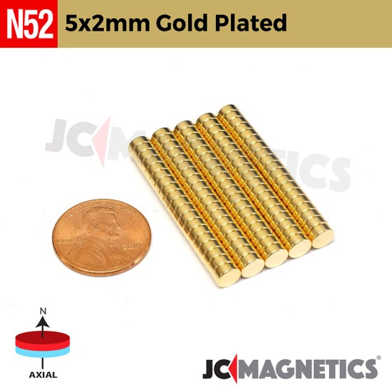N42 Neodymium Gold Plated Disc Magnet - 1/8 in. dia x 1/16 in. thick