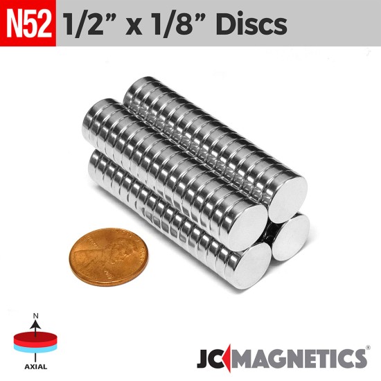 1/2in x 1/8in N52 Rare Earth Neodymium Magnet Discs