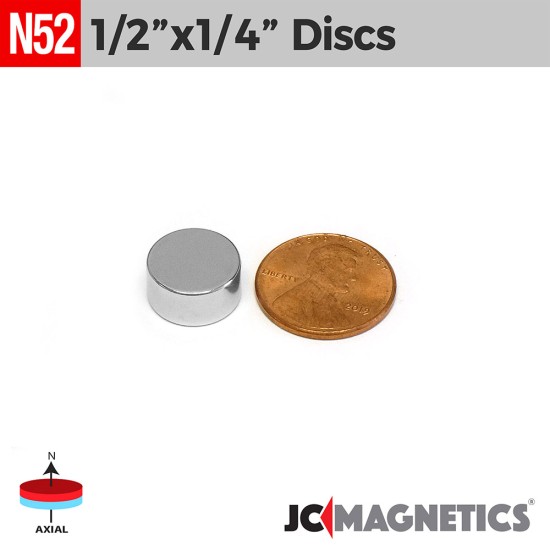 1/2in x 1/4in N52 Rare Earth Neodymium Magnet Discs