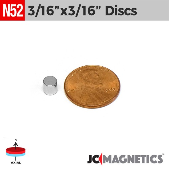 3/16in x 3/16in N52 Discs Cylinder Rare Earth Neodymium Magnet