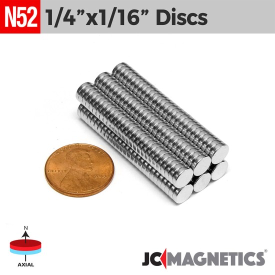 1/4in x 1/16in N52 Discs Rare Earth Neodymium Magnet