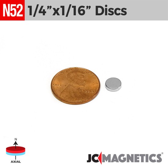 1/4in x 1/16in N52 Discs Rare Earth Neodymium Magnet