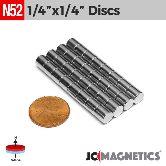 1/4in x 1/4in N52 Discs Cylinder Rare Earth Neodymium Magnet