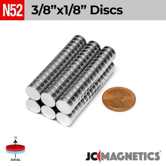 3/8in x 1/8in N52 Discs Rare Earth Neodymium Magnet