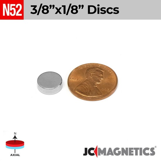 3/8in x 1/8in N52 Discs Rare Earth Neodymium Magnet