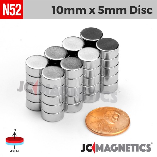 Lot of 5 New Neodymium Rare Earth Magnets N52 Grade 3 mm x 10 mm Cylinders 