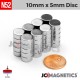 10mm x 5mm 25/64in x 13/64in N52 Discs Rare Earth Neodymium Magnet 10x5mm