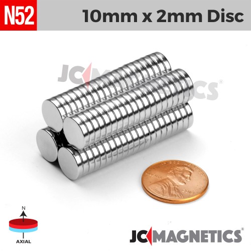 10mm x 2mm 3/8in x 1/16in N52 Discs Rare Earth Neodymium Magnet 