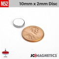 10mm x 2mm 3/8in x 1/16in N52 Discs Rare Earth Neodymium Magnet 10x2mm