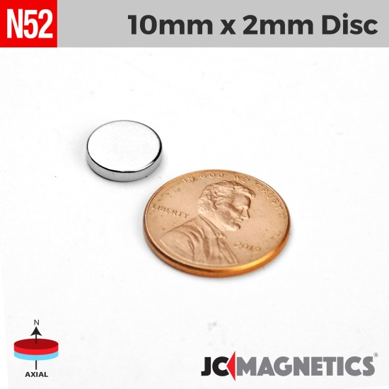 10mm x 2mm 25/64in x 5/64in N52 Discs Rare Earth Neodymium Magnet 10x2mm