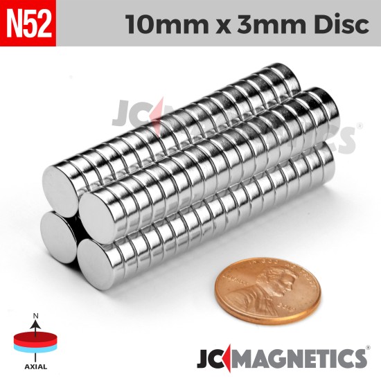 10mm x 3mm 25/64in x 1/8in N52 Discs Rare Earth Neodymium Magnet 10x3mm