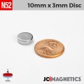 10mm x 3mm 3/8in x 1/8in N52 Discs Rare Earth Neodymium Magnet 
