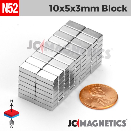 10mm x 5mm x 3mm N52 Block Rare Earth Neodymium Magnet 10x5x3mm