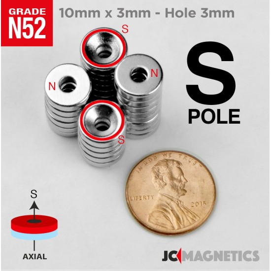 10mm x 3mm x Hole 3mm N52 Countersunk Ring Rare Earth Neodymium Magnet 
