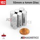 10mm x 4mm 25/64in x 5/32in N52 Discs Rare Earth Neodymium Magnet 10x4mm