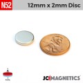12mm x 2mm 1/2in x 1/16in N52 Discs Rare Earth Neodymium Magnet 12x2mm
