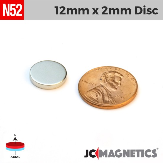 12mm x 2mm 1/2in x 5/64in N52 Discs Rare Earth Neodymium Magnet 12x2mm