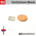 12mm x 12mm x 1mm N52 Thin Square Block Rare Earth Neodymium Magnet 