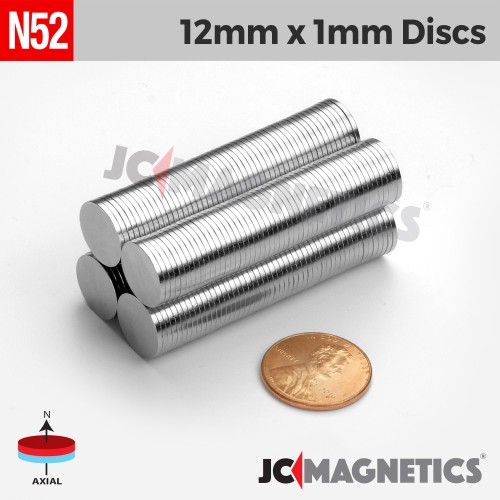 12mm x 1mm 1/2in x 1/32in N52 Thin Discs Rare Earth Neodymium Magnet 