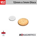 12mm x 1mm 1/2in x 1/32in N52 Thin Discs Rare Earth Neodymium Magnet 