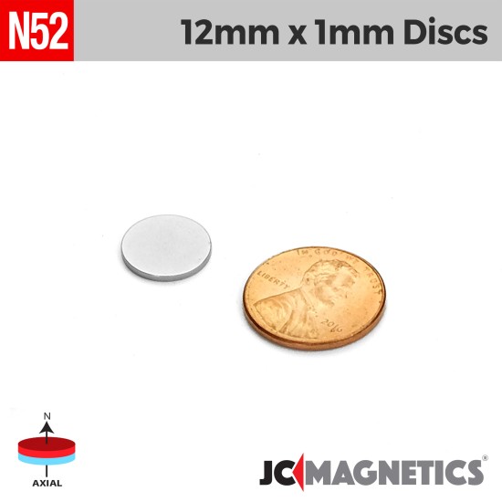 12mm x 1mm 15/32in x 1/32in N52 Thin Discs Rare Earth Neodymium Magnet 12x1mm