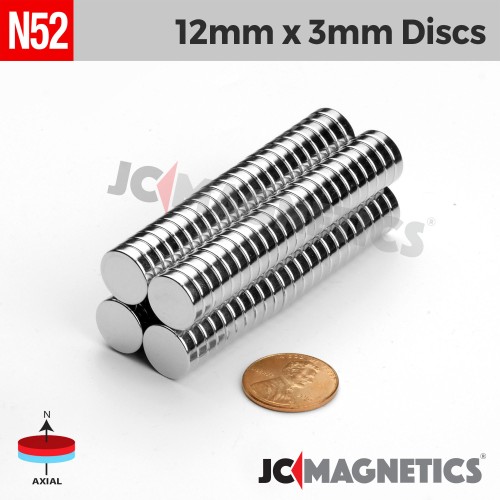 12mm x 3mm 1/2in x 1/8in N52 Discs Rare Earth Neodymium Magnet 